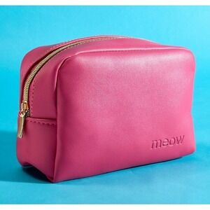 Cat Lady Pink Meow Zip Pouch Makeup Bag Made from Vegan Leather NEW